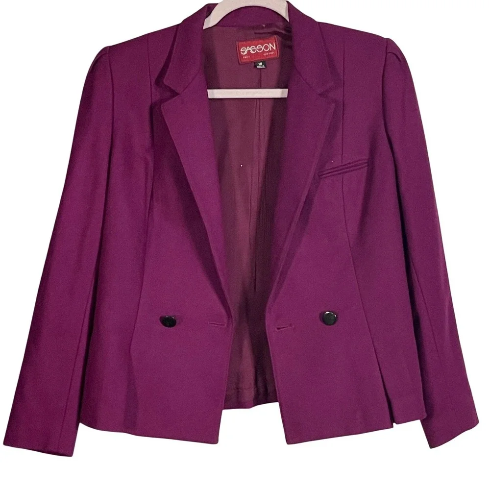 VTG Sasson Wool Blazer Sz 10 Magenta Cropped Double Breasted 80s Paris NY - Picture 8 of 16